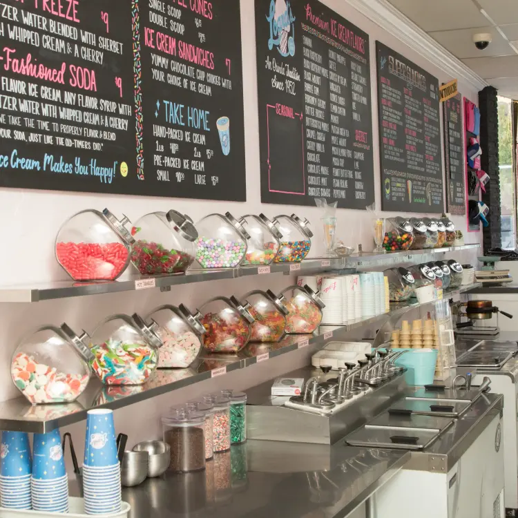 Candies and toppings on the back counter of Loard's