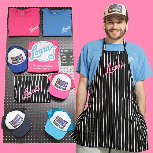 Loard's hats, t-shirts, and aprons for sale