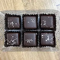 Box of six chocolate covered caramels with sea salt